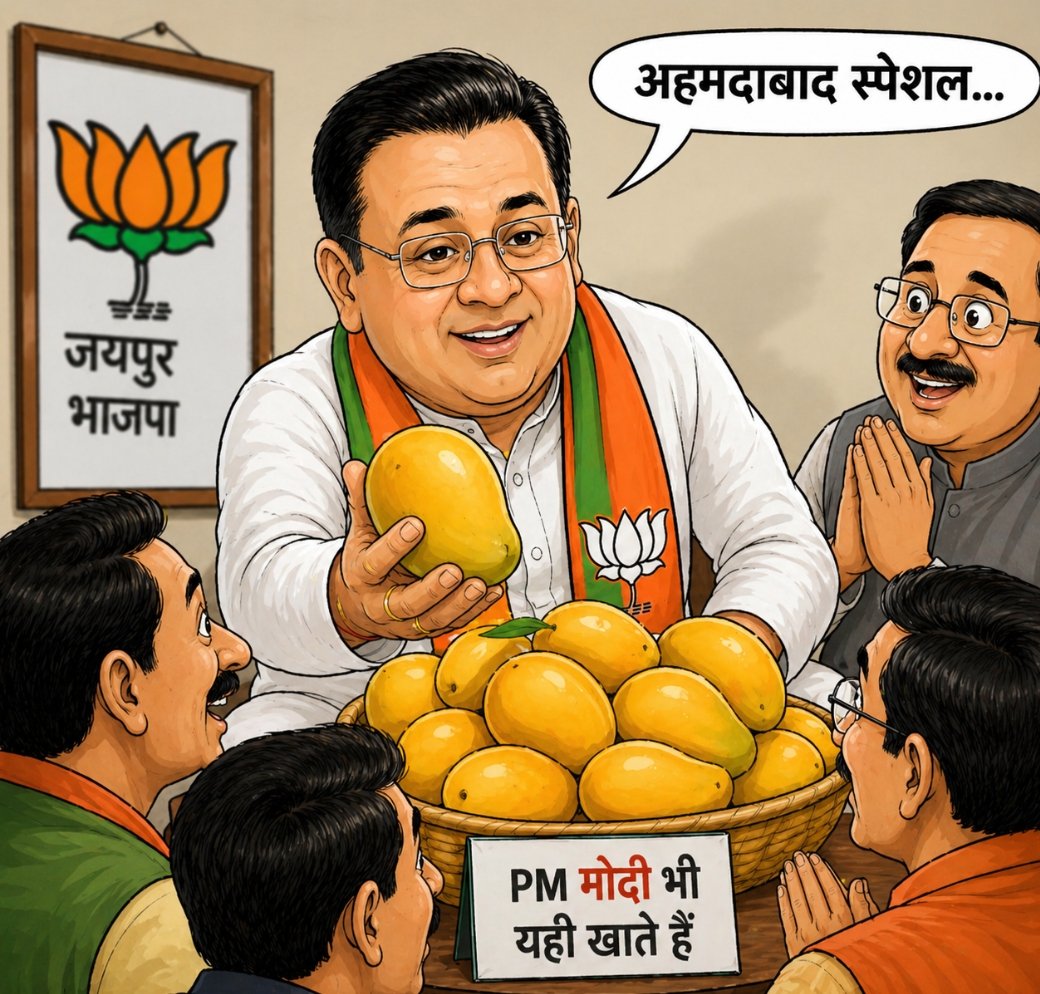 “आम खिलाकर बना रहे इमेज—भाजपा जयपुर शहर के एक प्रमुख नेताजी का ‘गुजरात कनेक्शन’ मैनेज!”